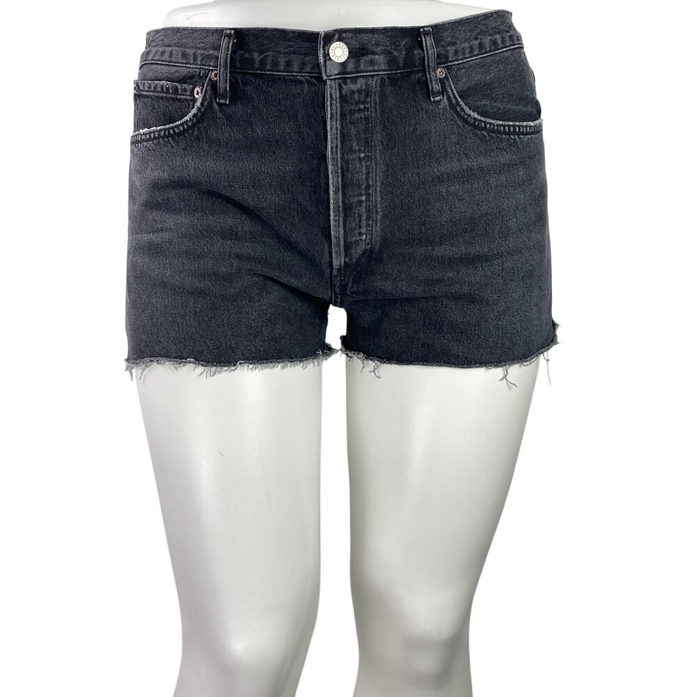 AGOLDE Women's Black High Rise Frayed Raw Hem Cutoff Denim Jeans Shorts Sz 32